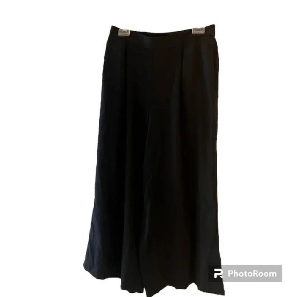 ✨BANANA REPUBLIC BLACK LINEN-BLEND CROPPED WIDE-LEG PANTS ✨